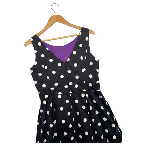 WHBM Dress Womens 10 Black White Polka Dot Fit Flare Sleeveless Round Neck Pinup - Picture 11 of 14